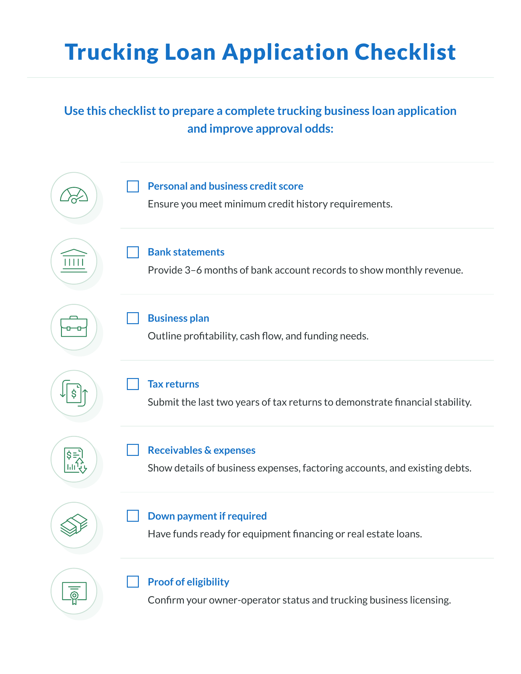 Trucking Loan Application Checklist